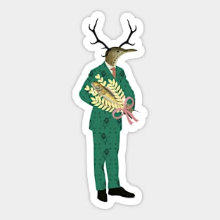 Humming-bird gentleman in Green Suit with Bouquet Sticker